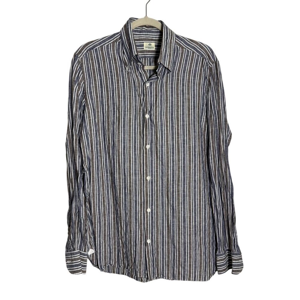 Luigi Borrelli Napoli Striped Linen Button Down Italy Men's 16/41